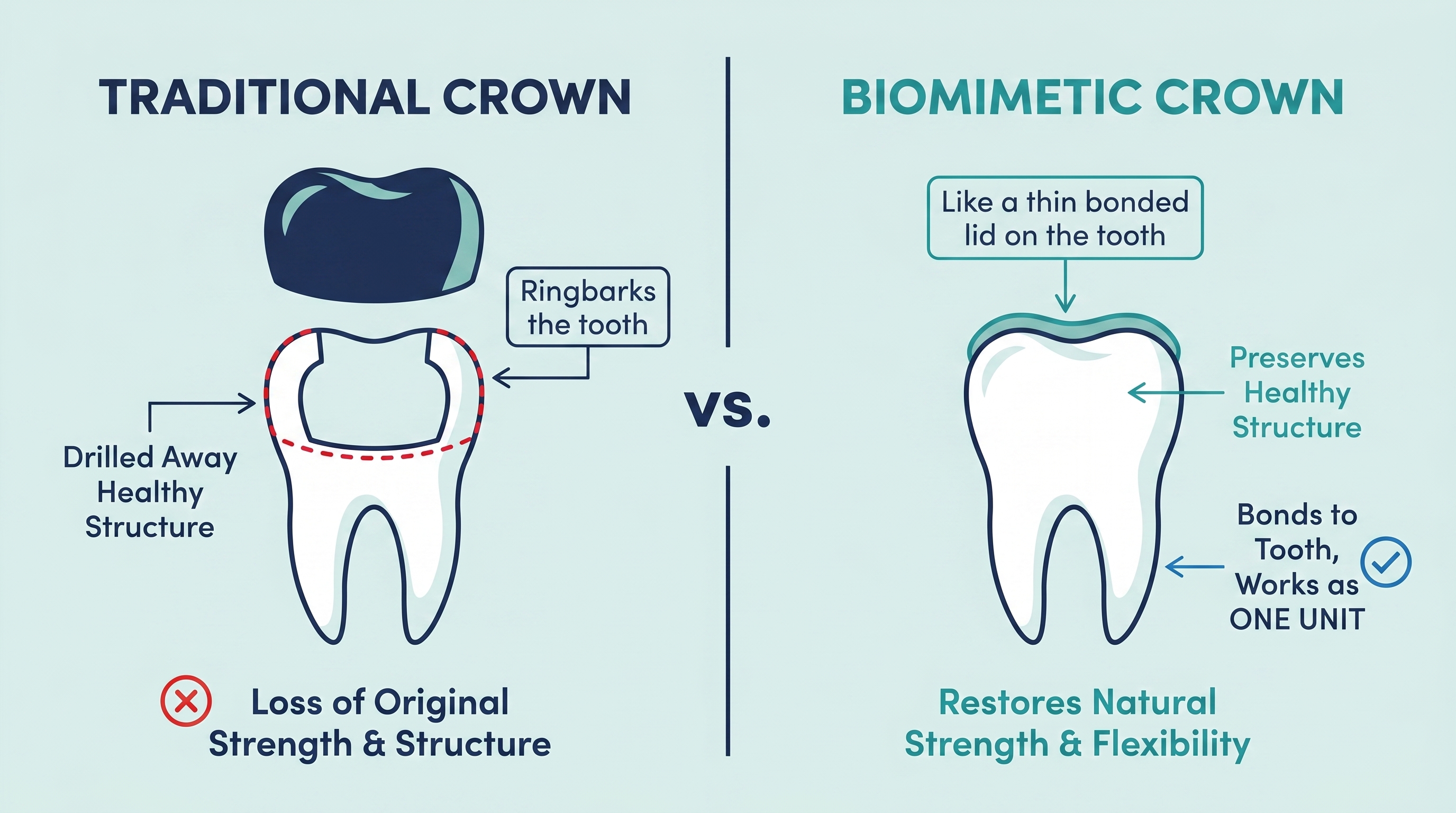 Traditional crown versus biomimetic crown comparison